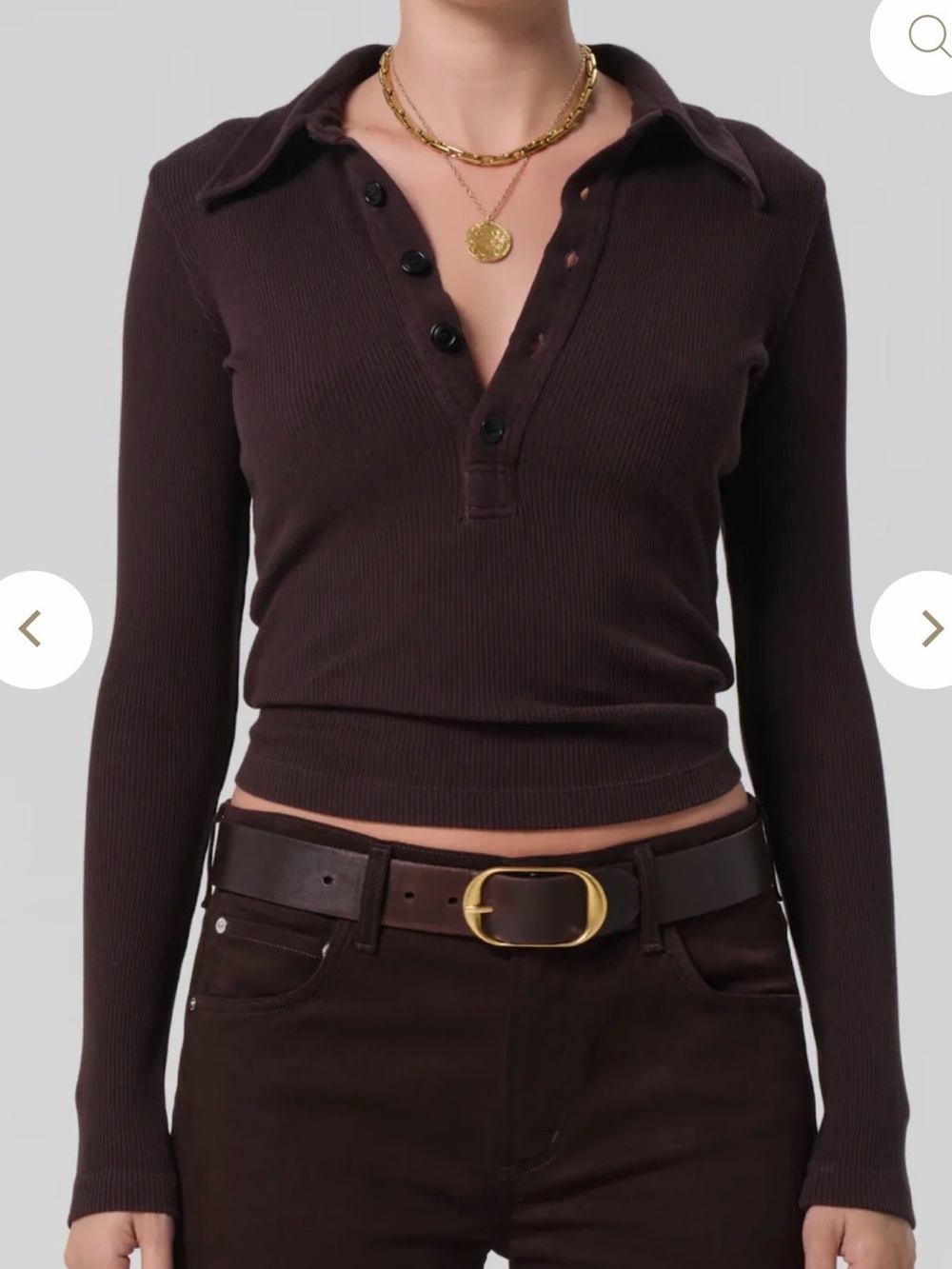 Citizens of Humanity Long Sleeve 60's Polo in Chocolate